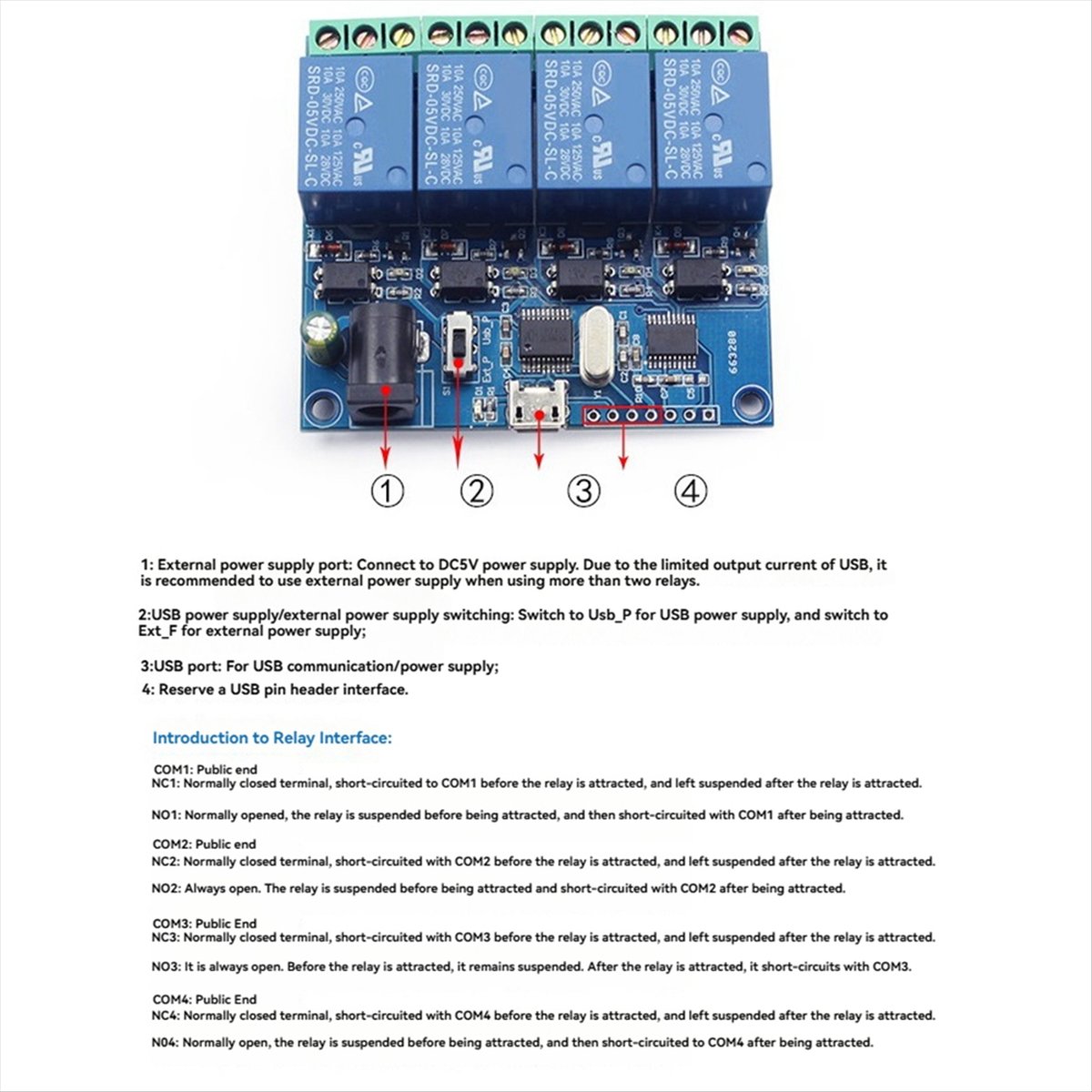 Relay Module 4 Channel - Módulo de Relé USB de 4